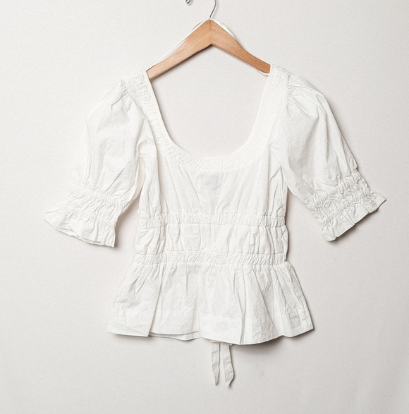 DAMSON MADDER NWT Bianca Ruffle Bow Blouse White Puff Sleeve 4 S - Picture 6 of 9